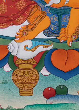 Jambala Thangka | Dzambala Wealth Deity | Hand-Painted with Natural Stone Color And 24K Gold