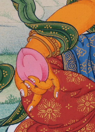 Jambala Thangka | Dzambala Wealth Deity | Hand-Painted with Natural Stone Color And 24K Gold