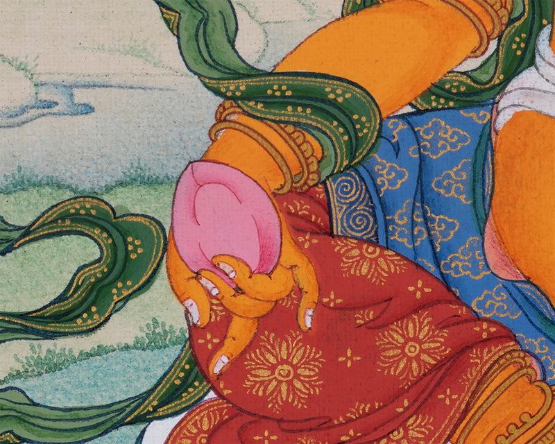 Jambala Thangka | Dzambala Wealth Deity | Hand-Painted with Natural Stone Color And 24K Gold