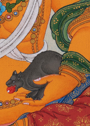 Jambala Thangka | Dzambala Wealth Deity | Hand-Painted with Natural Stone Color And 24K Gold
