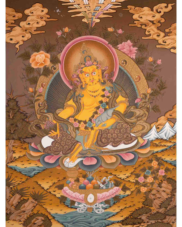 Dzambhala Tibetan Thangka | Religious Buddhist Art | Wall Decors