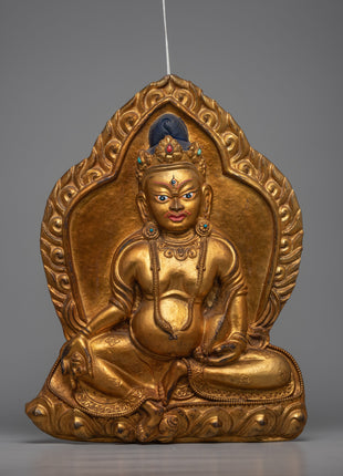 Dzambhala Metal Thanka Wall Hanging |  Traditional Tibetan Prosperity Blessing Art