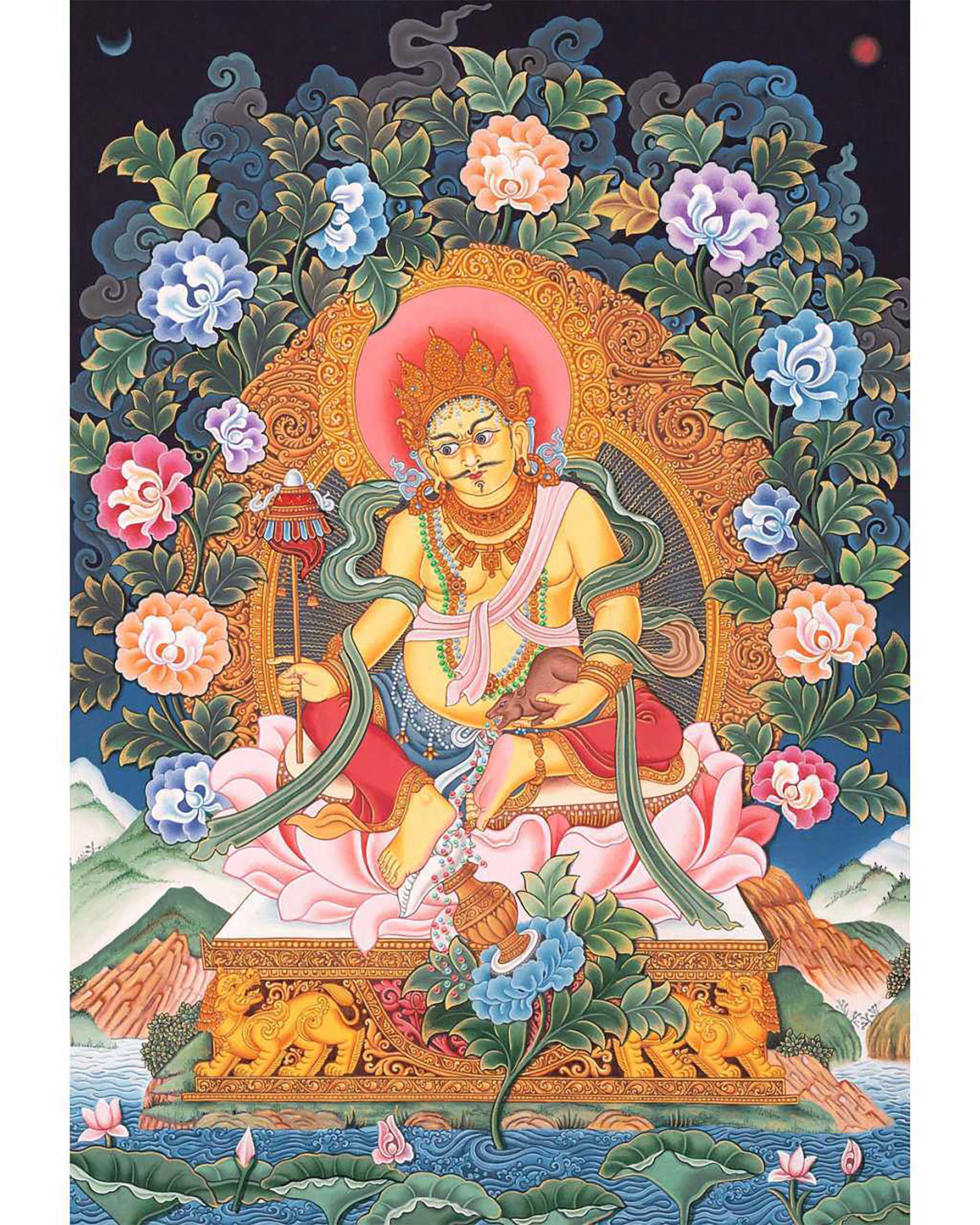 Kubera Thangka | Dzambhala With Mongoose | Original Handpainted Decor