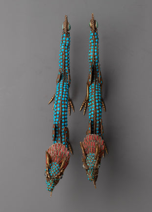 Chinese Dragon Statue Set | Copper Statues Adorned with Gemstones