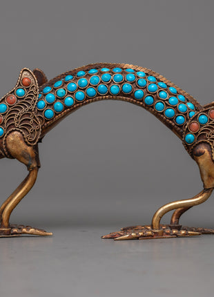 Chinese Dragon Statue Set | Copper Statues Adorned with Gemstones