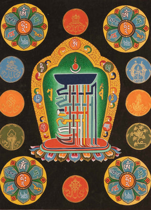 Eight Auspicious Symbol Thangka | Religious Mantra Art