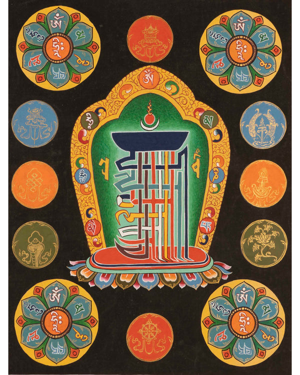 Eight Auspicious Symbol Thangka | Religious Mantra Art