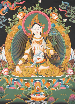 Female Bodhisattva Art | White Tara Thangka | Wall Decors