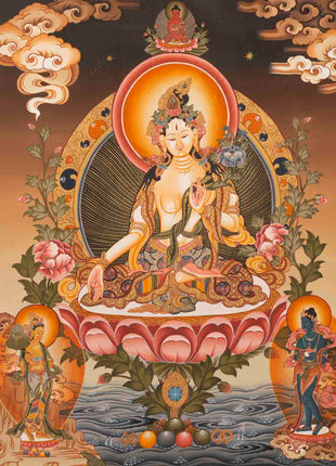 Female Bodhisattva Art | White Tara Thangka | Religious Wall Decors