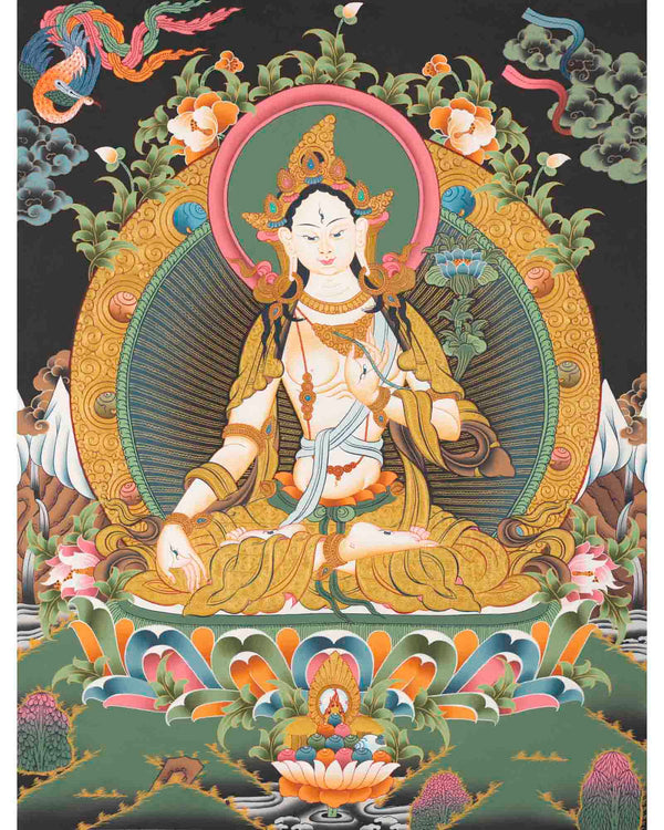 Female Bodhisattva Art | White Tara Thangka | Wall Decors