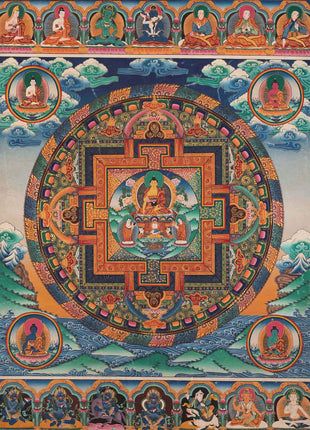 Five Dhyani Buddha Mandala | Vintage Handmade Thangka Painting