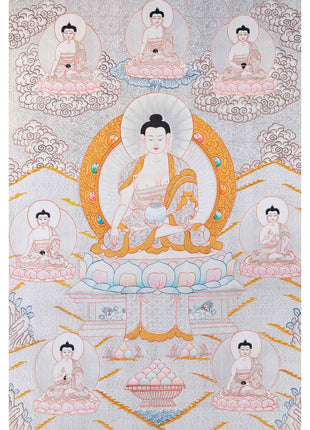 Dipankara, Gautama & Maitreya Surrounded By Aksobhya, Amitabha, Amoghasiddhi, Ratnasambhava And Vairocana