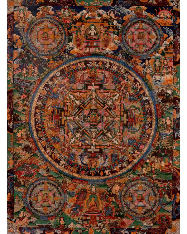 Five Mandalas Thangka | Oil Varnished Artwork | Wall Decors