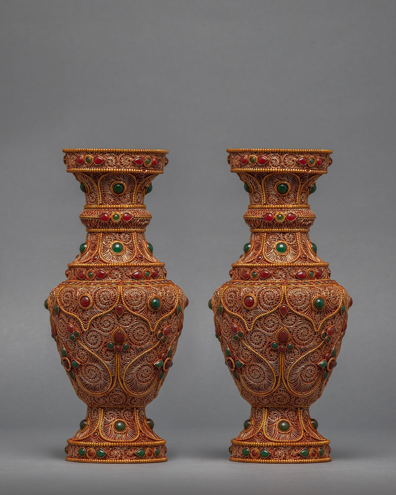 Buddhist Flower Vase Set | 24k Gold Plated