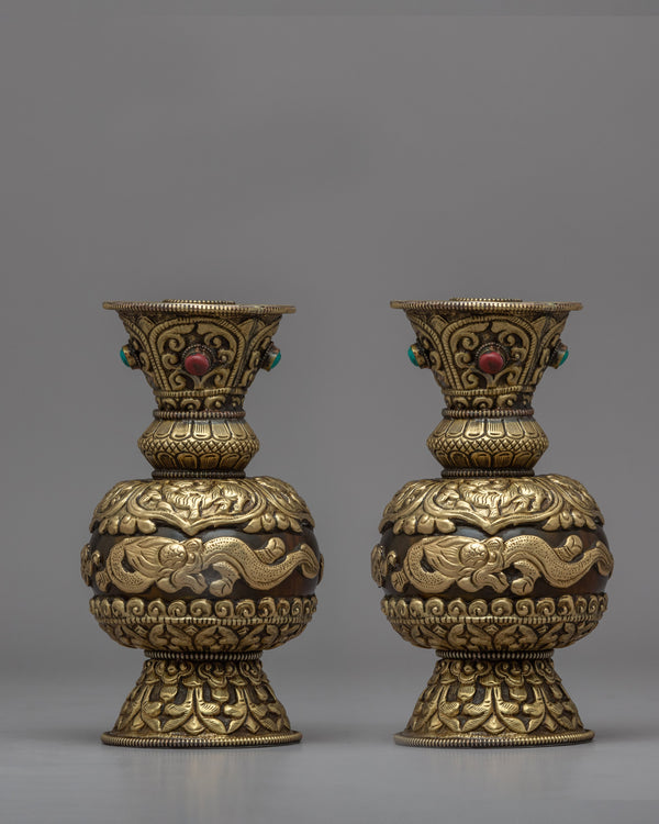 Flower Vase Set | Gemstones Inlaid