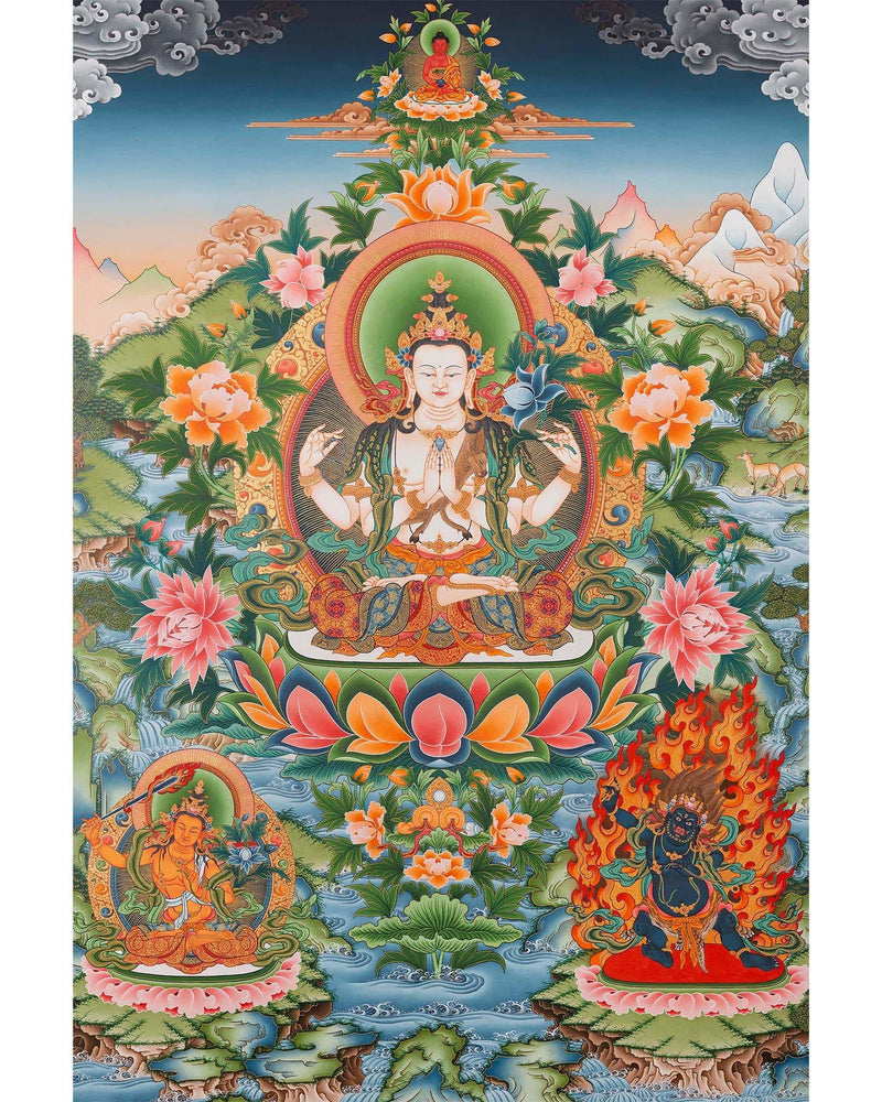 Four-Armed Avalokiteshvara Thangka | Wall Decoration