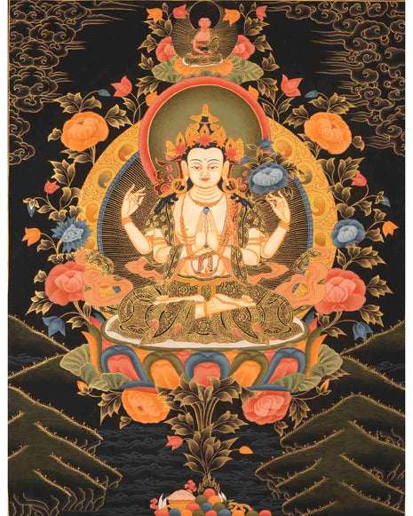 Four Armed Chenrezig Thangka | Tibetan Avalokiteshvara of compassion