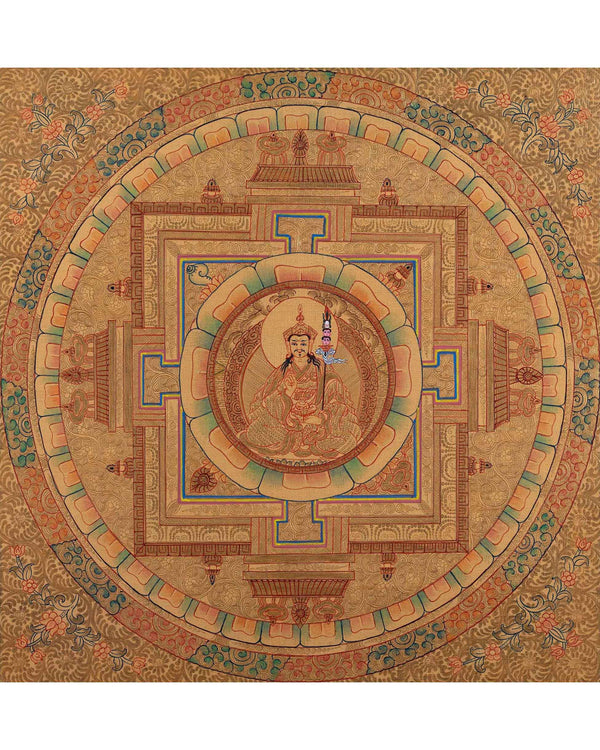 Gold Mandala | Guru Padmasambhava Thangka Wall Art | Tantric Buddhist Master