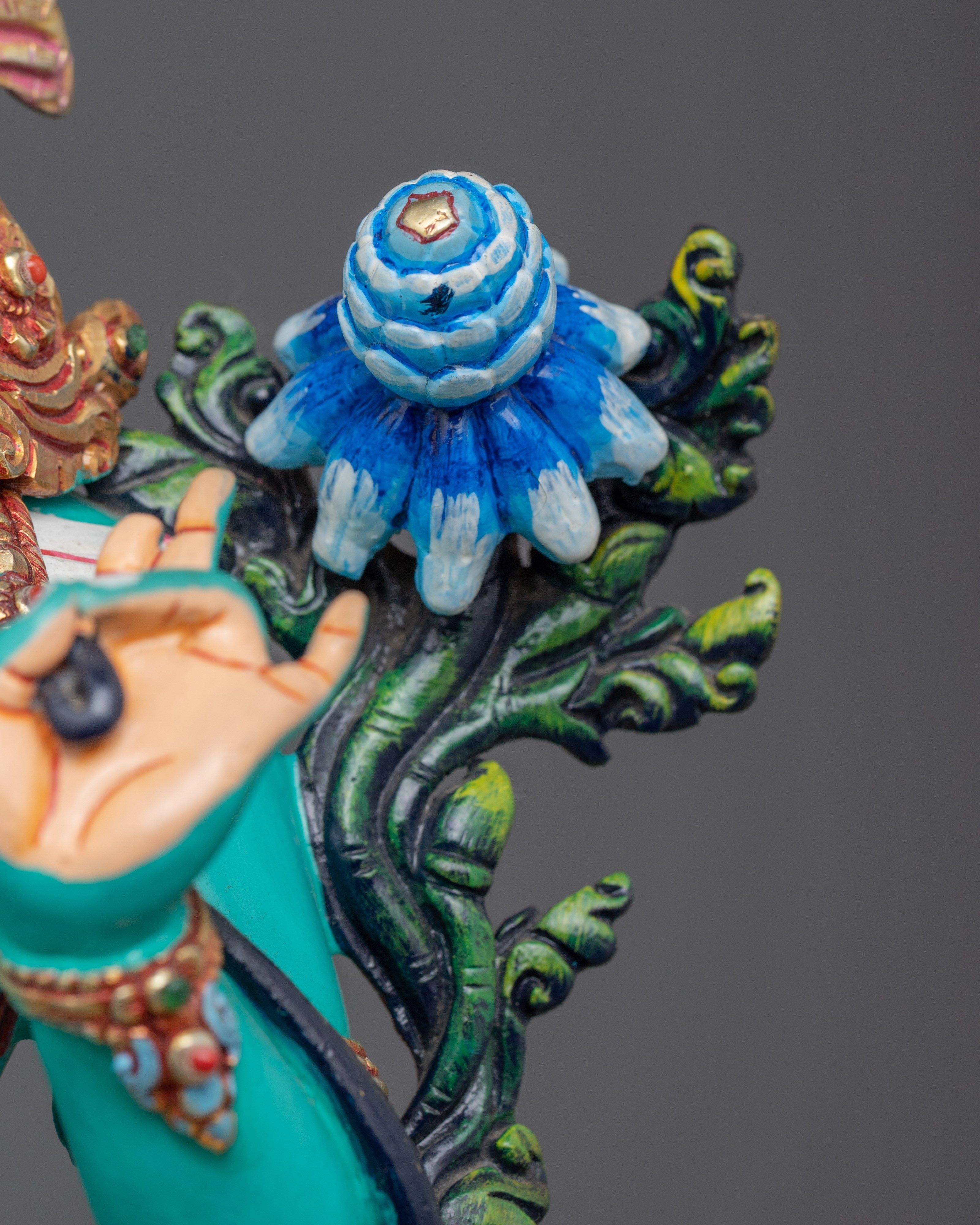 Tibetan Green Tara Guru Sculpture | Female Bodhisattva Statue for Meditation
