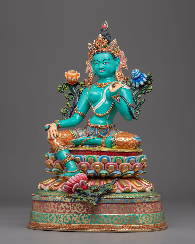 Tibetan Green Tara Guru Sculpture | Female Bodhisattva Statue for Meditation