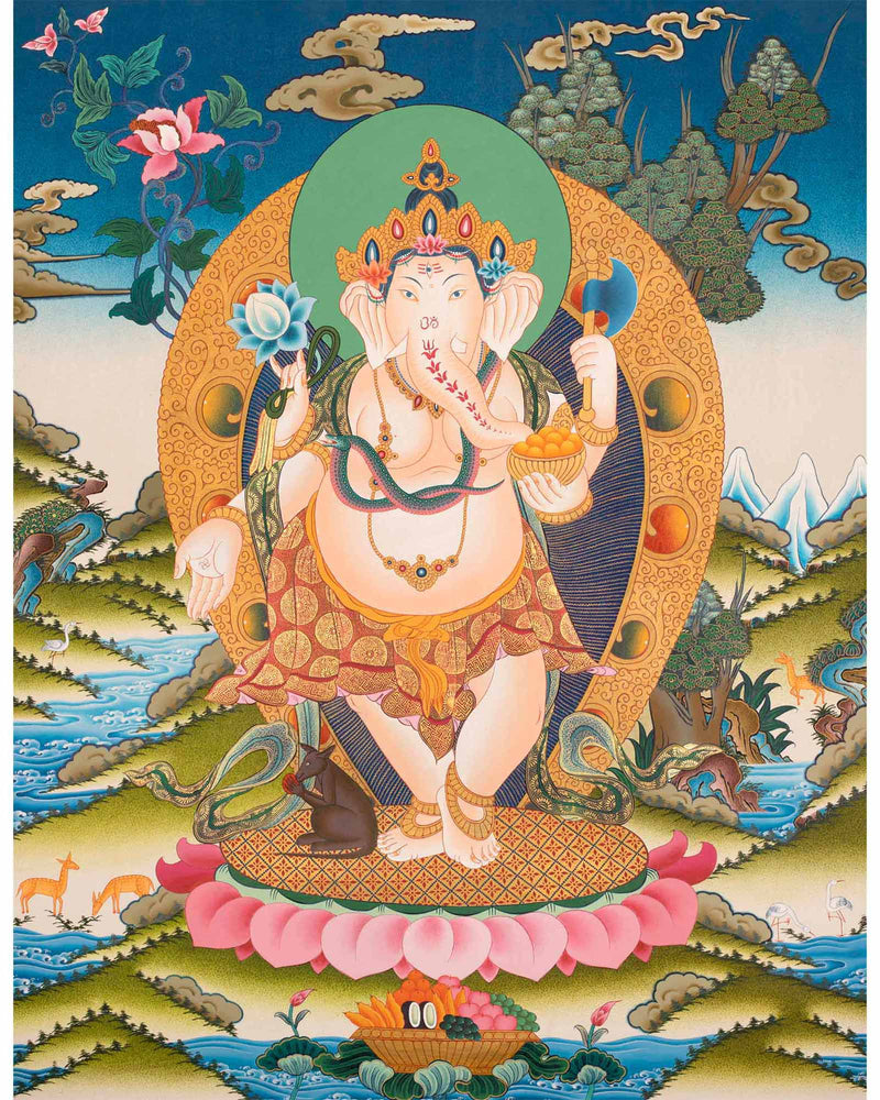 Ganesh Thangka Painting |  Hand Painted Buddhist Artwork