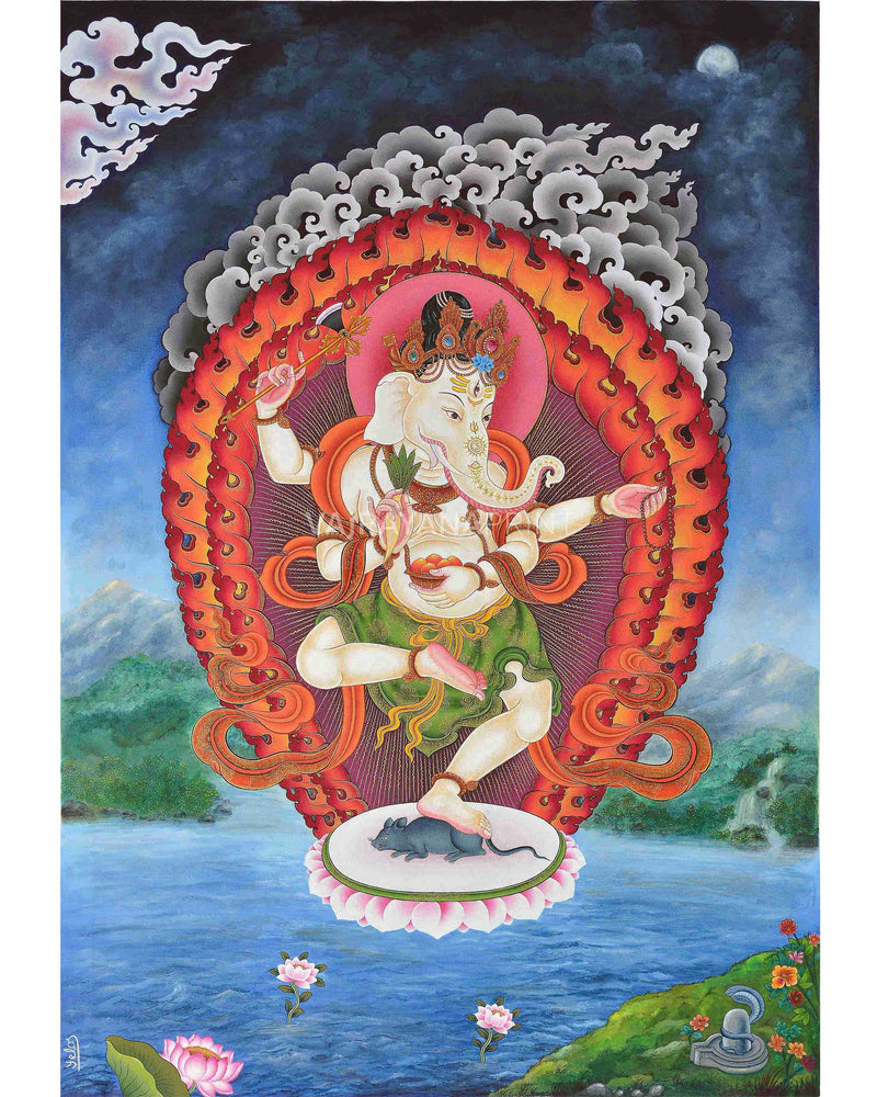 Prosperity God Ganesh Thangka Print