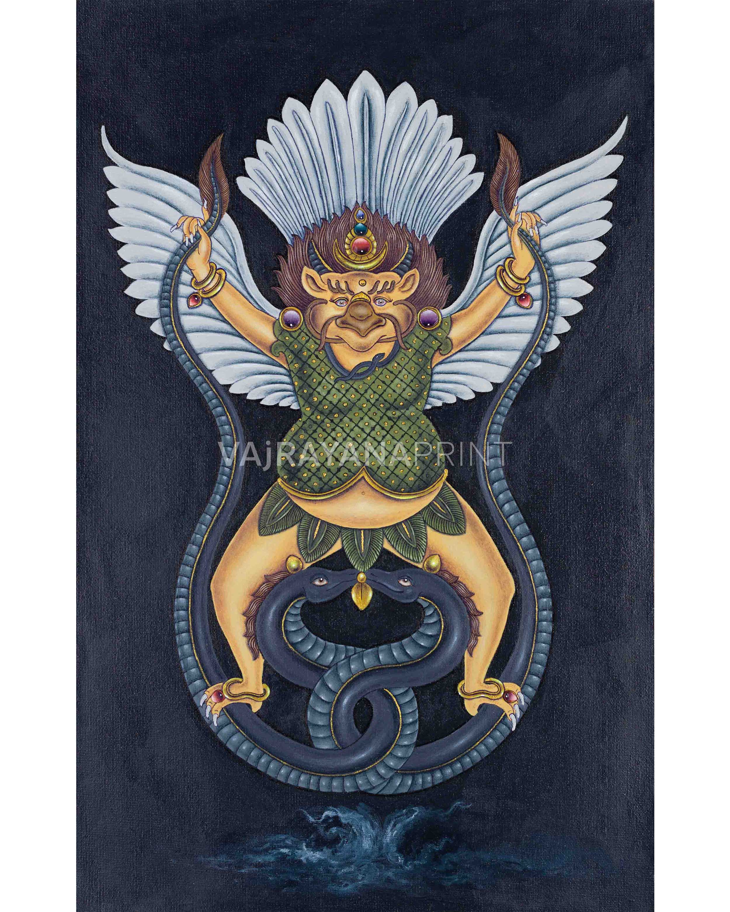 Garoda Digital Ritual Tibetan Garuda Digital Print | King of Birds Thangka Print
