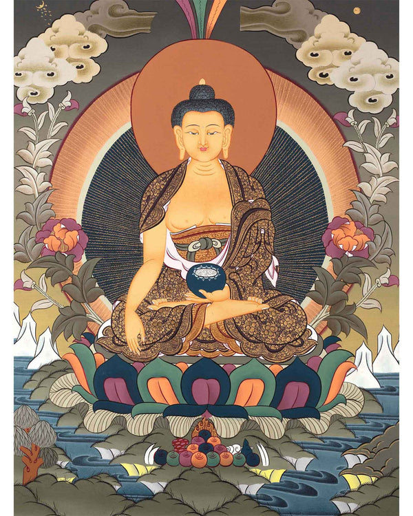 Gautama Buddha Thangka | Original Handpainted Buddhist Art |  Wall Hanging For Peace | Canvas Art  For Meditation And Yoga