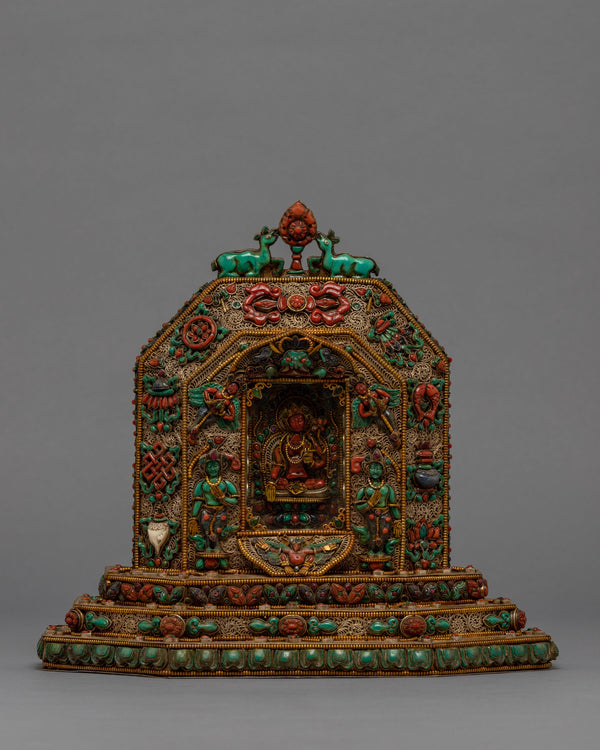 Tibetan Ghau Design with Statue | 24K Gold Plated