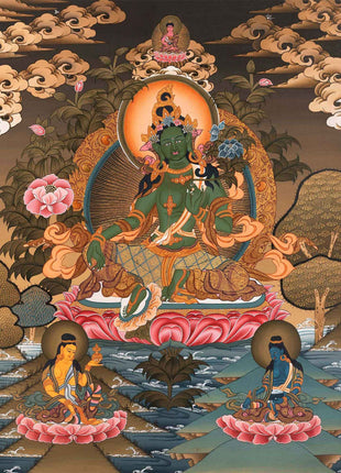 Goddess Green Tara | Small Size Tibetan Thangka Wall Decoration Painting
