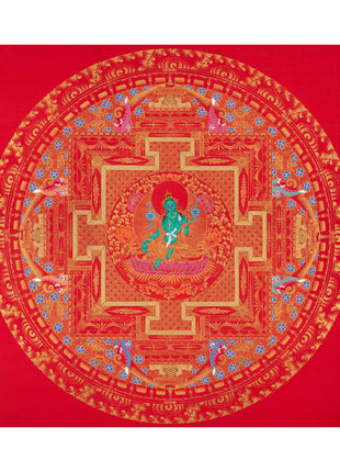 Goddess Green Tara Mandala Thangka | Healing Mandala Thangka | Perfect For Wall Decoration |