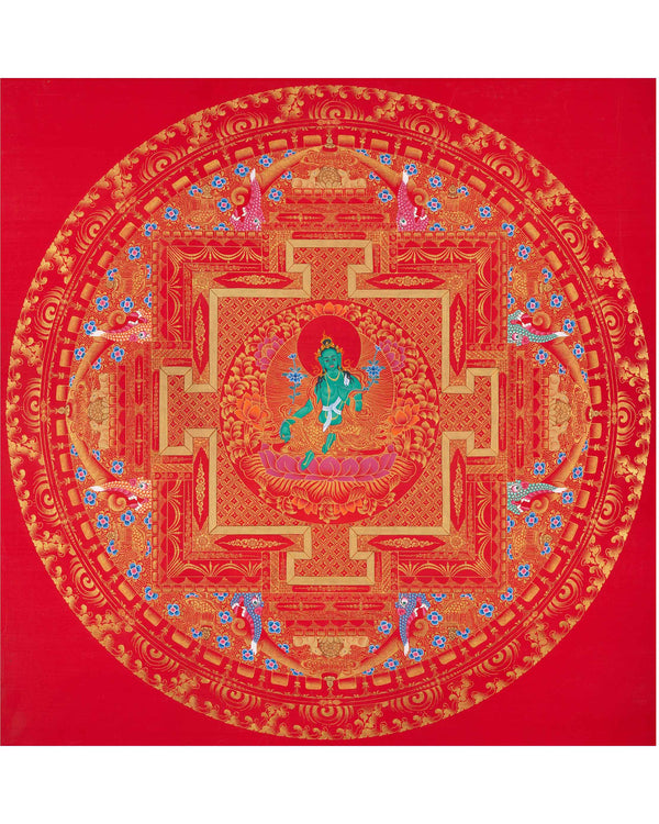 Goddess Green Tara Mandala Thangka | Healing Mandala Thangka | Perfect For Wall Decoration |