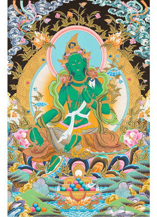 Goddess Green Tara Thangka | Cotton Canvas Hand Painting | Religous Wall Decor