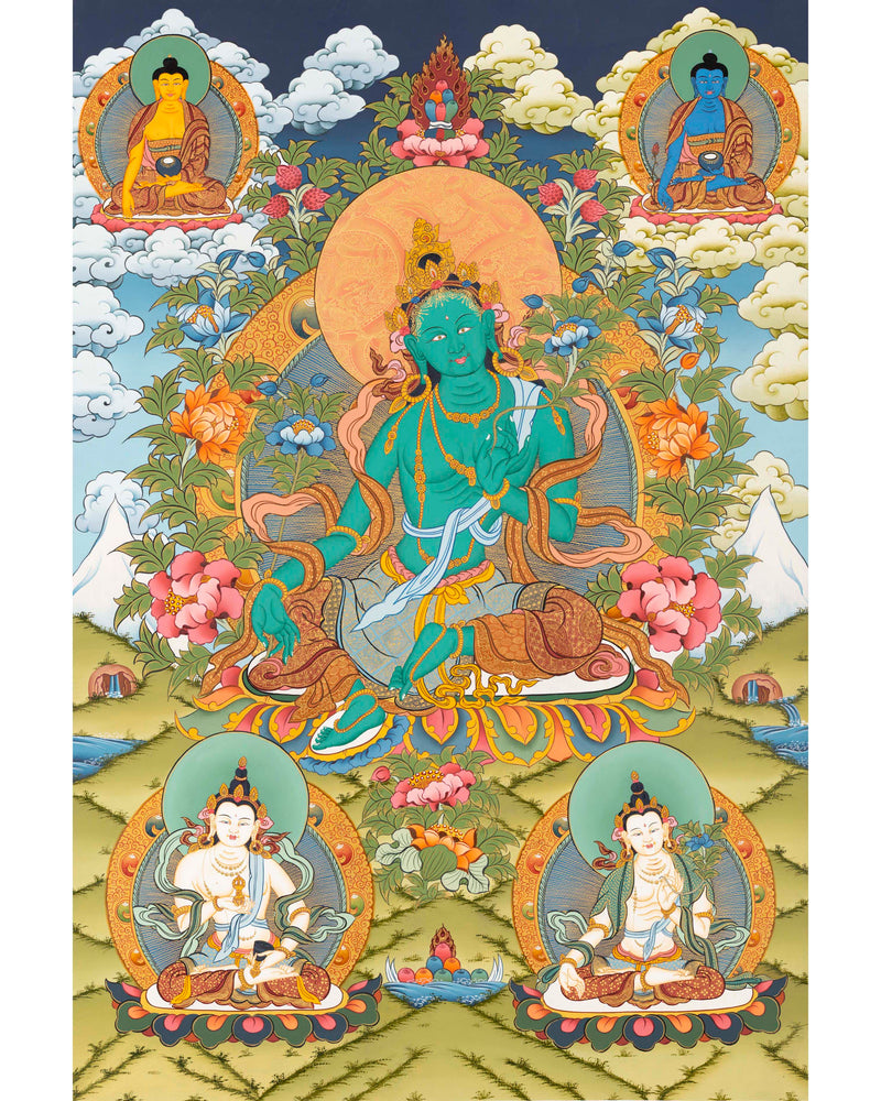 Goddess Green Tara Thangka | Spiritual Wall Art