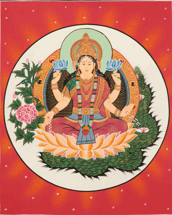 Goddess Laxmi Thangka | Hindu Wealth Deity | Wall Decoration