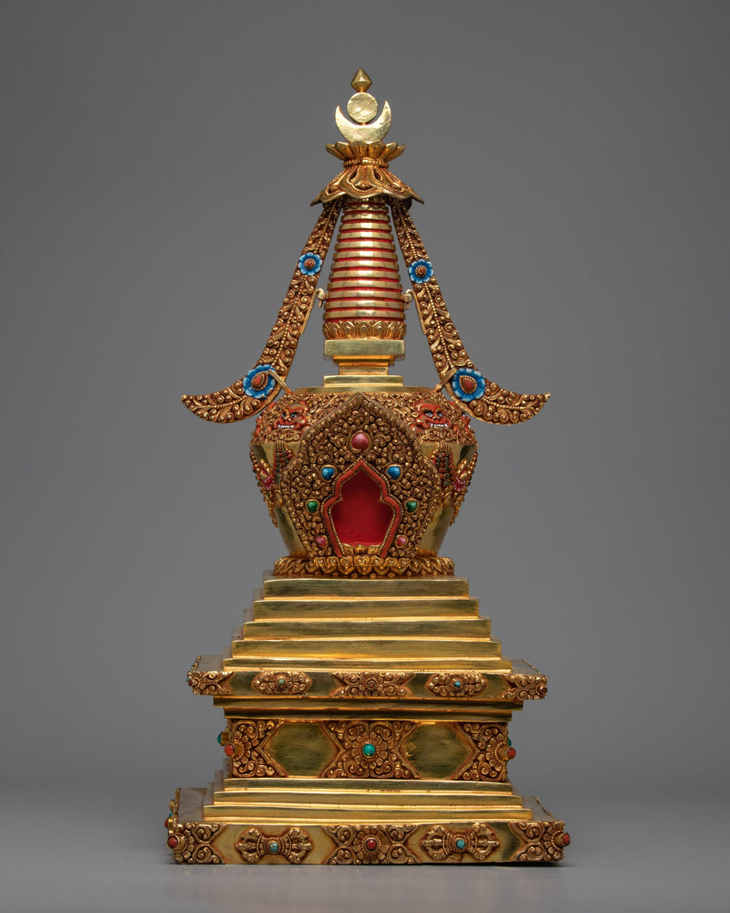 Gold Plated Stupa | Unique Decorative Object | Gift For Buddhist