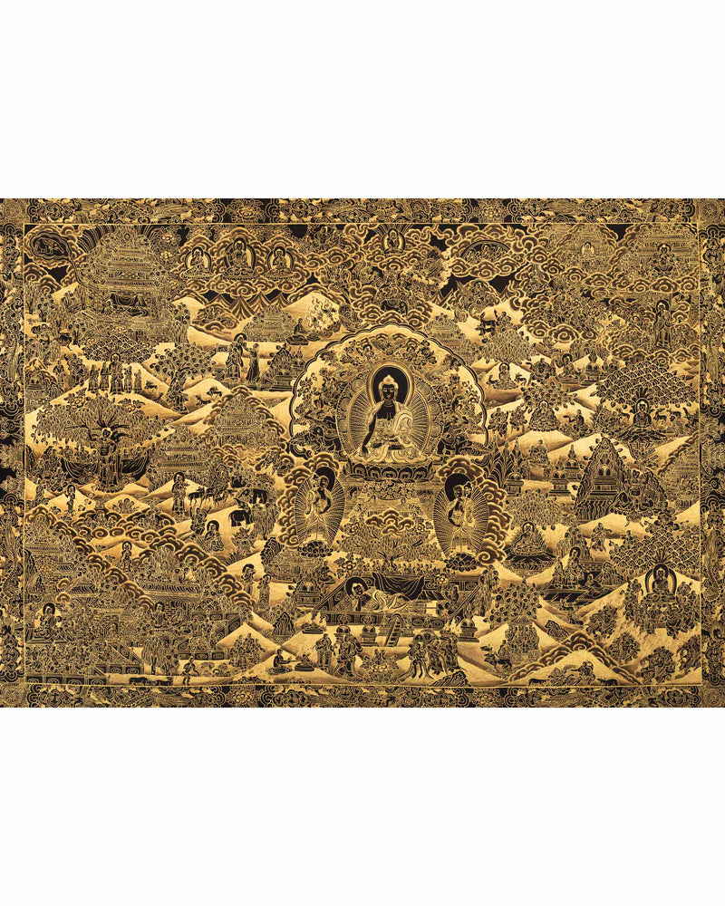 Gold Style Buddha Life Story | Tibetan Buddhist Wall Decoration Art Thangka