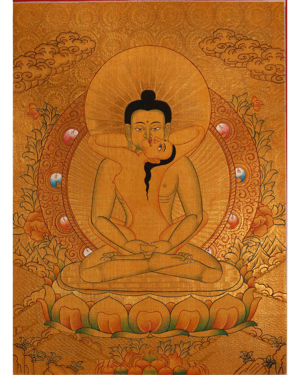 Gold Style Buddha Thangka | Samantabhadra Yab Yum Buddha Art