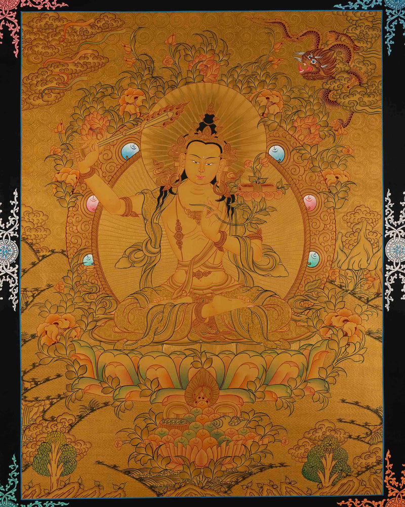 Gold Style Manjushree Thangka |  Home Wall Hanging Thanka