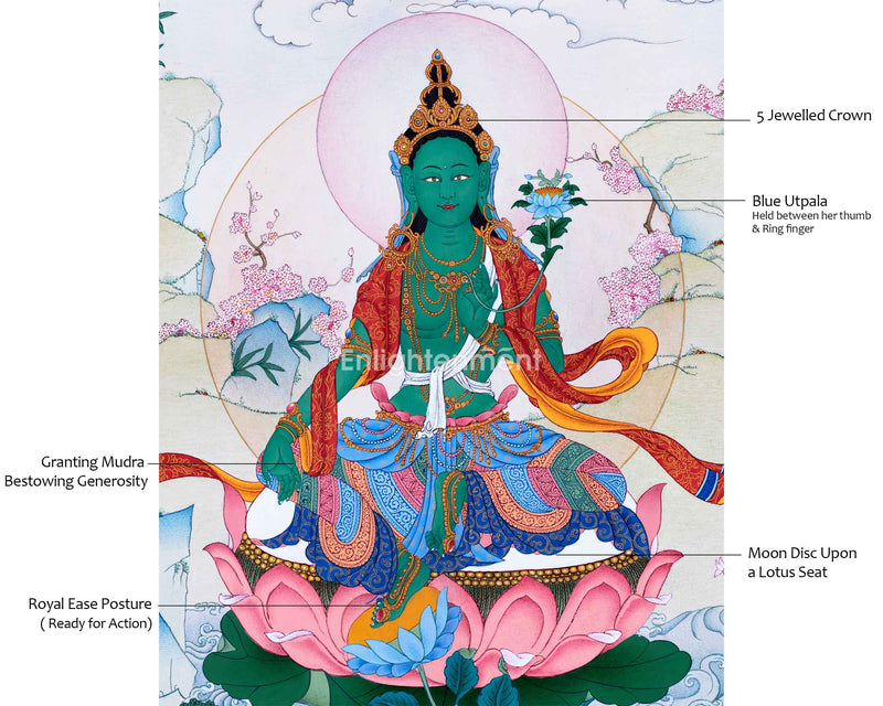 Green Tara, The Buddha Tara Devi Thangka For Healing & Longevity | Traditional Tibetan Buddhist Art