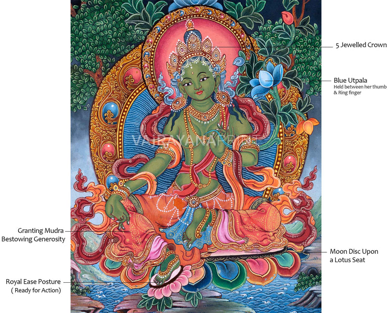 Green Tara Goddess Digital Newari Print | The Mother Tara Art For Mindfulness & Meditation