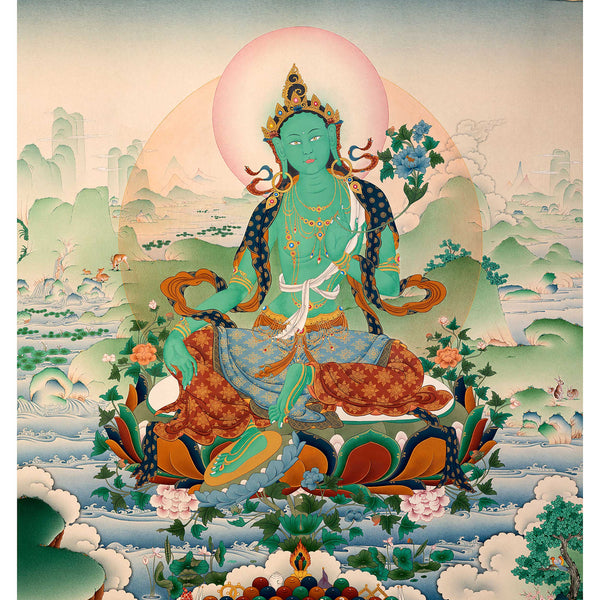 画材 Meditation Green Green Tara Thangka Print | Digital Canvas Print