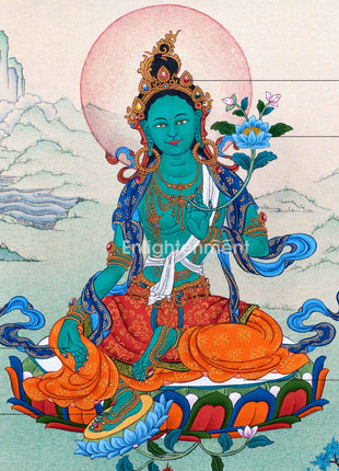 Buddha Green Tara Thangka Painting For Daily Prayers | Traditional Tibetan Buddhist Painting