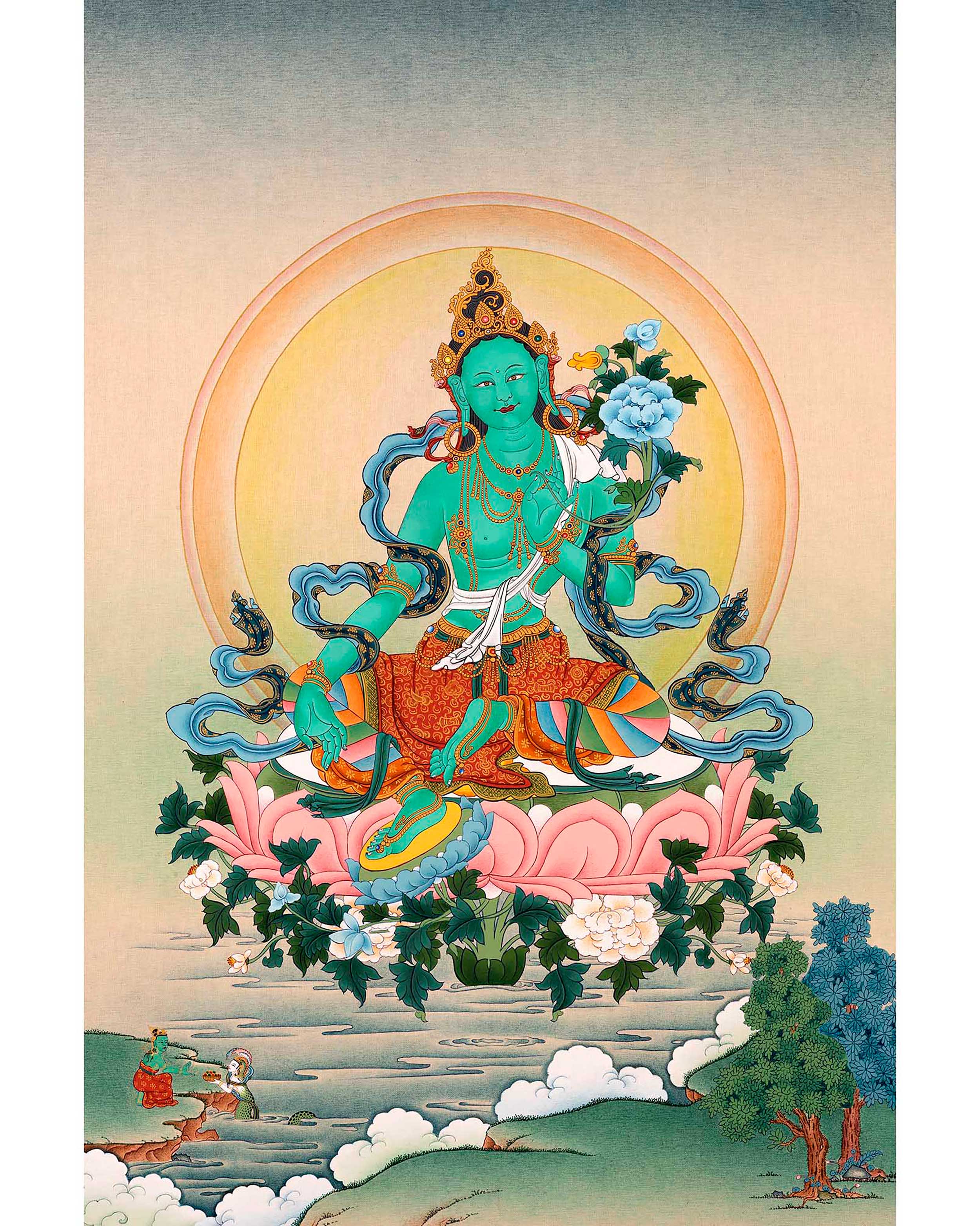 Green Tara Painting Art | Traditional Tibetan Tara Meditation Thangka
