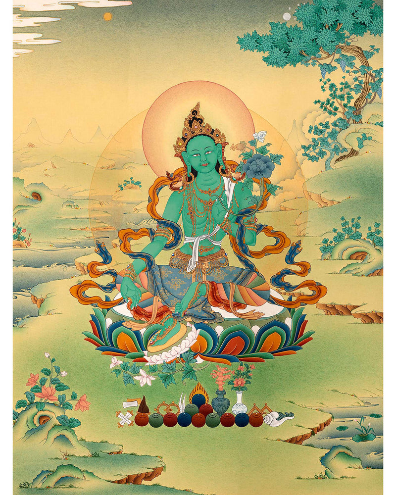 Green Tara Tibetan Thangka Print Digital Thangka Canvas Print Green Tara Tibetan Thangka Print Digital Thangka Canvas Print