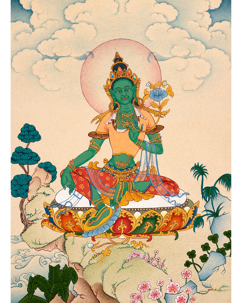 Green Tara Thangka With 24K Gold | Mother Bodhisattva | Traditional Ha