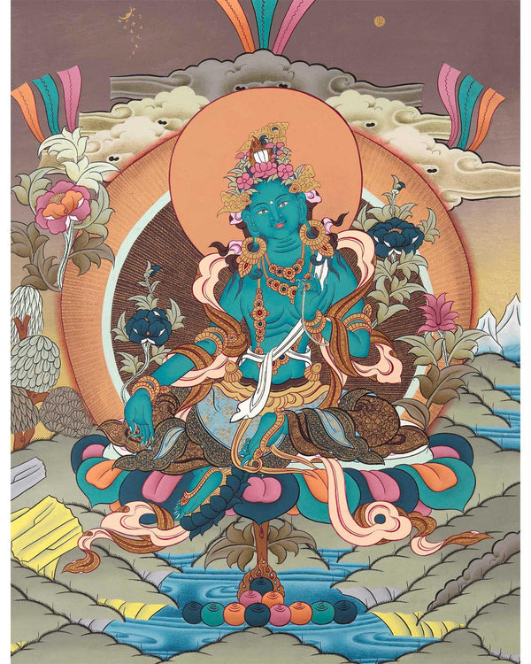 Green Tara Buddhist Thangka | Tibetan Deity Dolma | Wall Decors