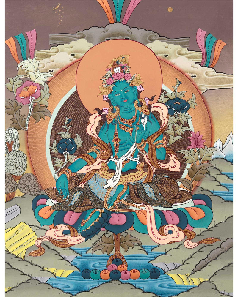 Green Tara Buddhist Thangka | Tibetan Deity Dolma | Wall Decors