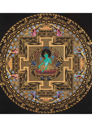 Green Tara Mandala Thangka | Wheel Of Time | Wall Hanging Religious Decor