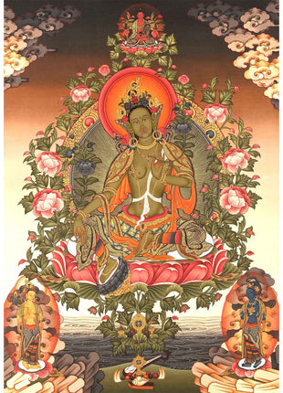 Green Tara Mother Goddess Thangka Painting | Spiritual Meditation Canvas Art